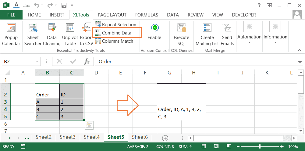 How to merge cells into a single cell without losing data