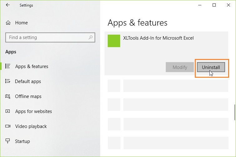 Как удалить надстройку XLTools через Приложения и возможности