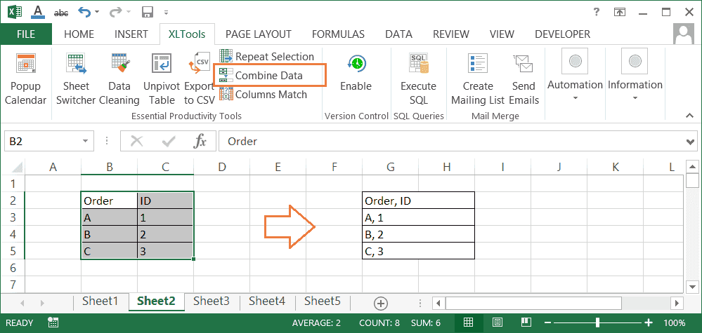 How to merge Excel columns row by row