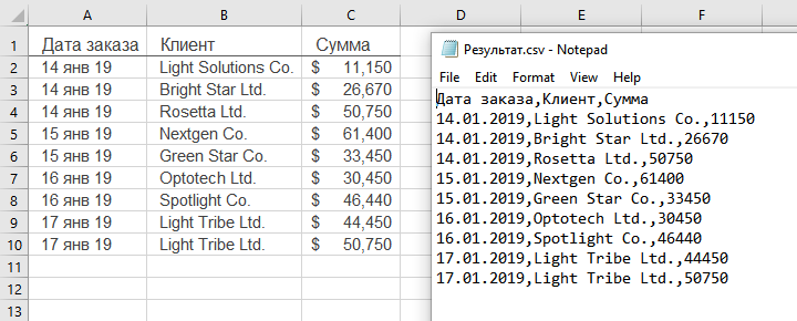 Шаг 3: обзор файла результата CSV file