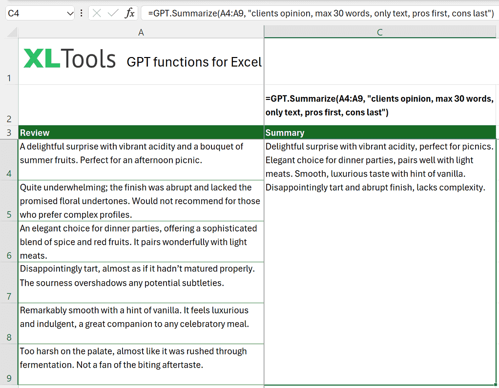 Как использовать функцию GPT.Summarize в Excel: формула и примеры