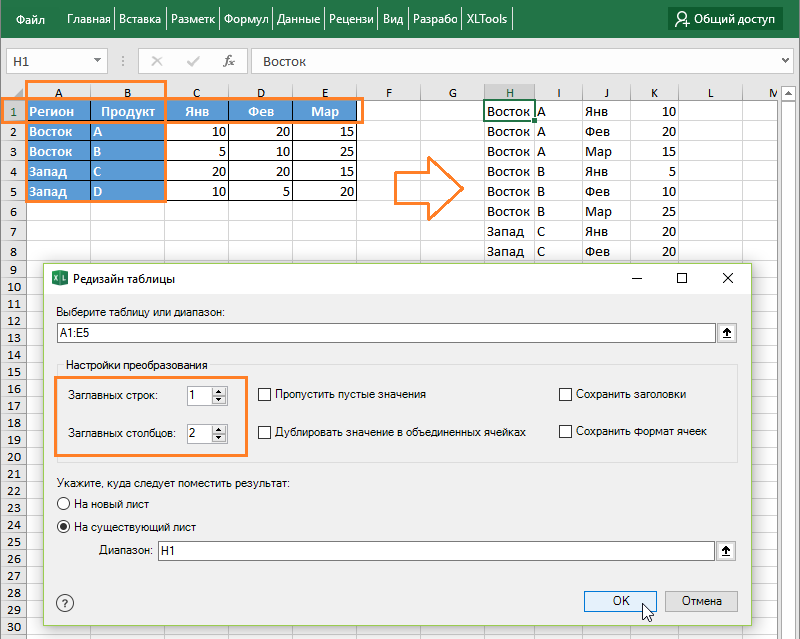 Преобразовать сложную сводную таблицу с многоуровневыми заголовками в плоский список