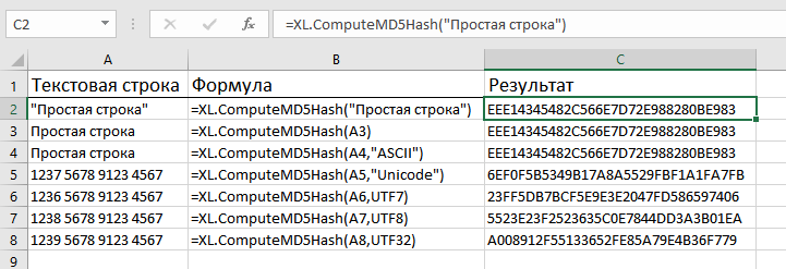 Как работать с функцией ComputeMD5Hash для Excel: формула и результат