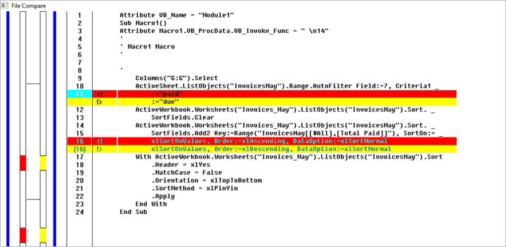 Контроль версий: как сравнить две версии VBA модуля с надстройкой Inquire